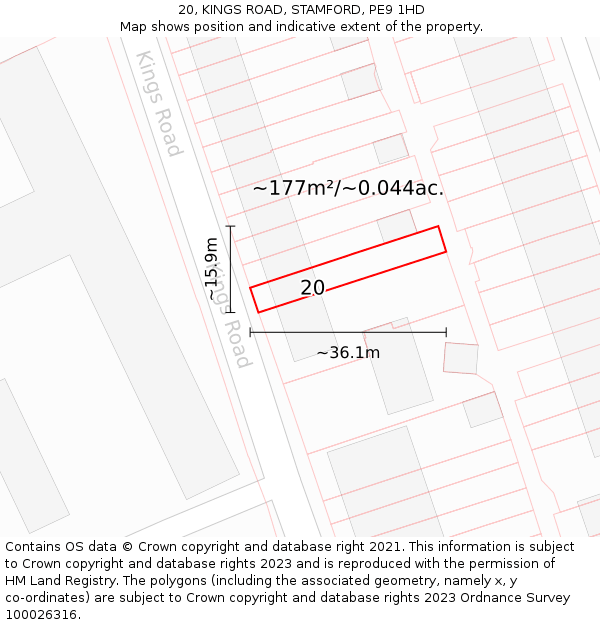 20, KINGS ROAD, STAMFORD, PE9 1HD: Plot and title map