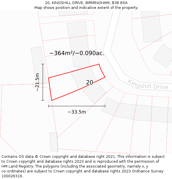 20, KINGSHILL DRIVE, BIRMINGHAM, B38 8SA: Plot and title map