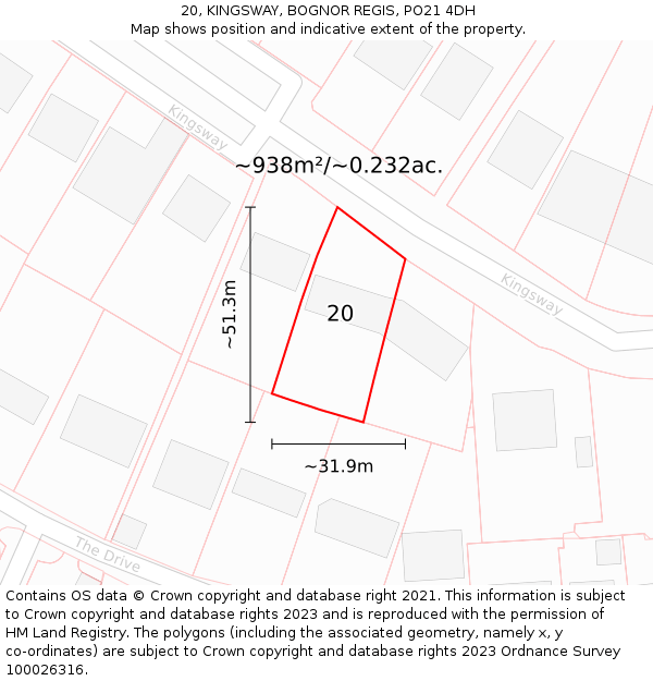 20, KINGSWAY, BOGNOR REGIS, PO21 4DH: Plot and title map