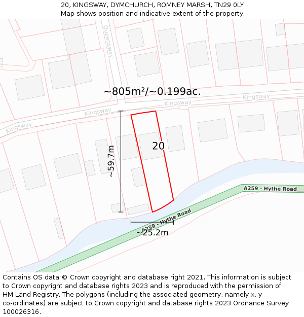 20, KINGSWAY, DYMCHURCH, ROMNEY MARSH, TN29 0LY: Plot and title map