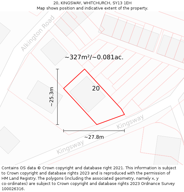 20, KINGSWAY, WHITCHURCH, SY13 1EH: Plot and title map