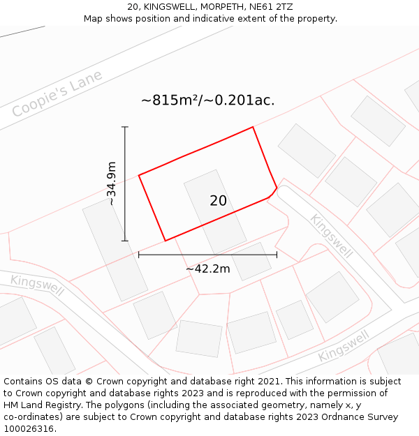 20, KINGSWELL, MORPETH, NE61 2TZ: Plot and title map