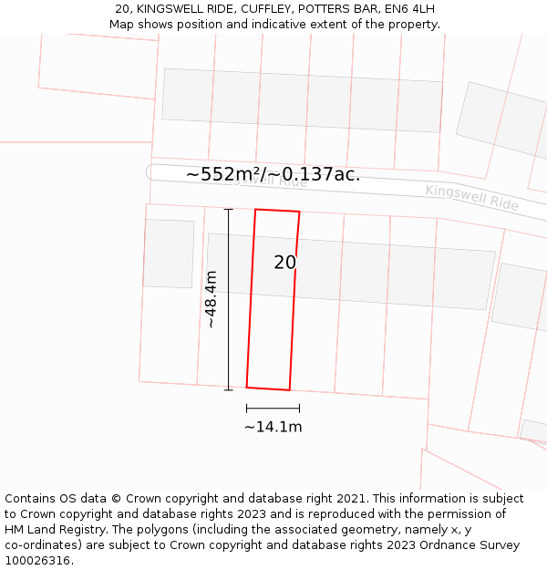 20, KINGSWELL RIDE, CUFFLEY, POTTERS BAR, EN6 4LH: Plot and title map