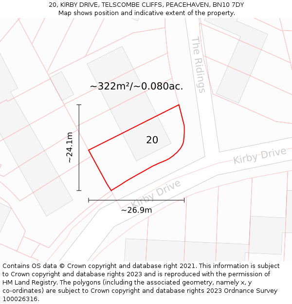 20, KIRBY DRIVE, TELSCOMBE CLIFFS, PEACEHAVEN, BN10 7DY: Plot and title map