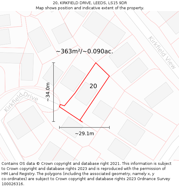 20, KIRKFIELD DRIVE, LEEDS, LS15 9DR: Plot and title map