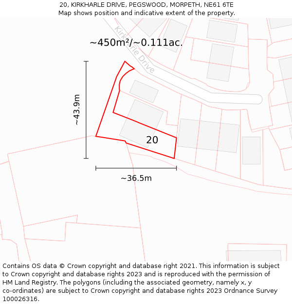 20, KIRKHARLE DRIVE, PEGSWOOD, MORPETH, NE61 6TE: Plot and title map