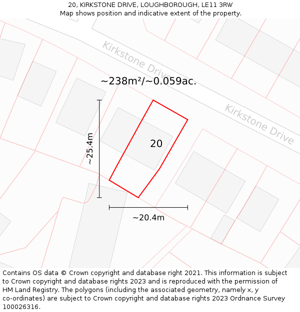 20, KIRKSTONE DRIVE, LOUGHBOROUGH, LE11 3RW: Plot and title map