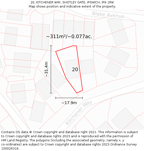 20, KITCHENER WAY, SHOTLEY GATE, IPSWICH, IP9 1RW: Plot and title map