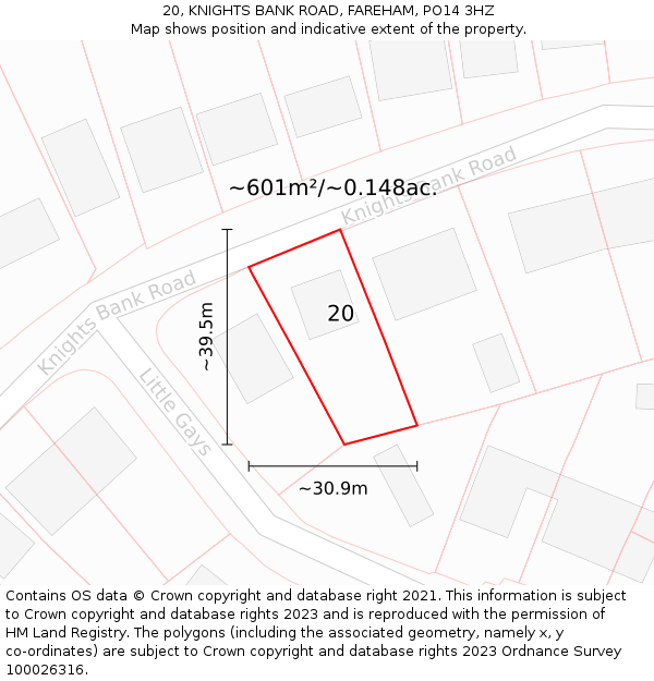 20, KNIGHTS BANK ROAD, FAREHAM, PO14 3HZ: Plot and title map