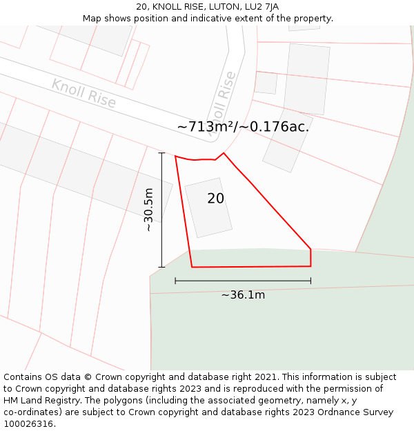 20, KNOLL RISE, LUTON, LU2 7JA: Plot and title map