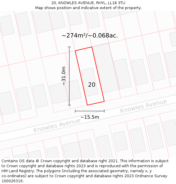 20, KNOWLES AVENUE, RHYL, LL18 3TU: Plot and title map