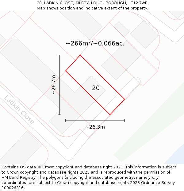 20, LADKIN CLOSE, SILEBY, LOUGHBOROUGH, LE12 7WR: Plot and title map