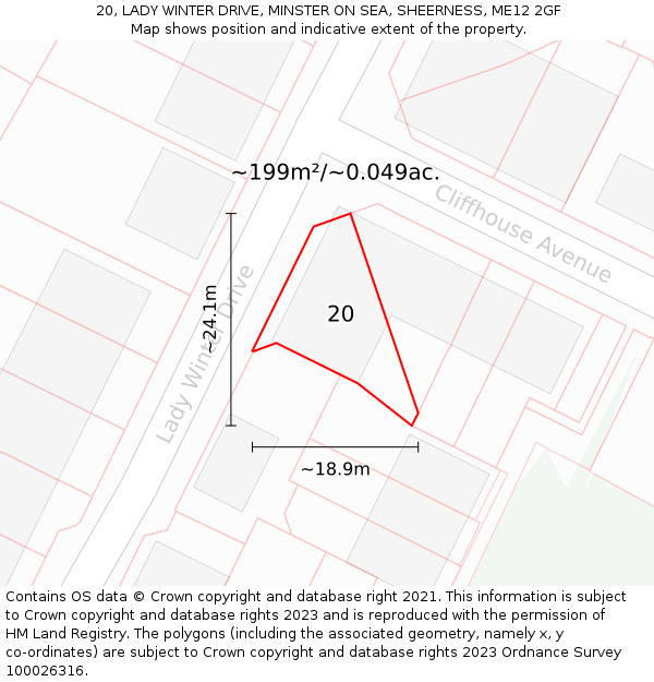 20, LADY WINTER DRIVE, MINSTER ON SEA, SHEERNESS, ME12 2GF: Plot and title map