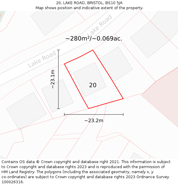 20, LAKE ROAD, BRISTOL, BS10 5JA: Plot and title map