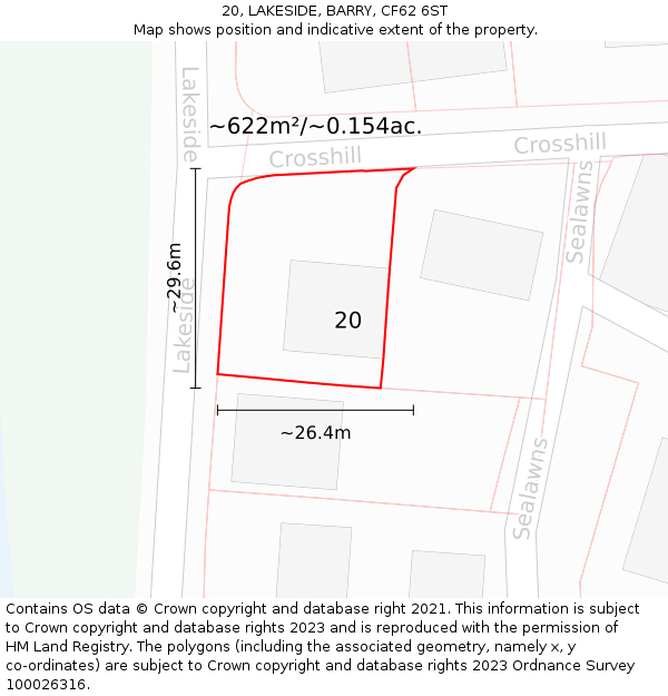 20, LAKESIDE, BARRY, CF62 6ST: Plot and title map