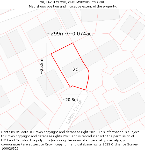 20, LAKIN CLOSE, CHELMSFORD, CM2 6RU: Plot and title map