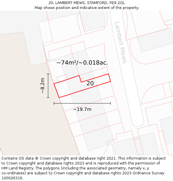 20, LAMBERT MEWS, STAMFORD, PE9 2GL: Plot and title map