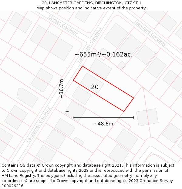 20, LANCASTER GARDENS, BIRCHINGTON, CT7 9TH: Plot and title map