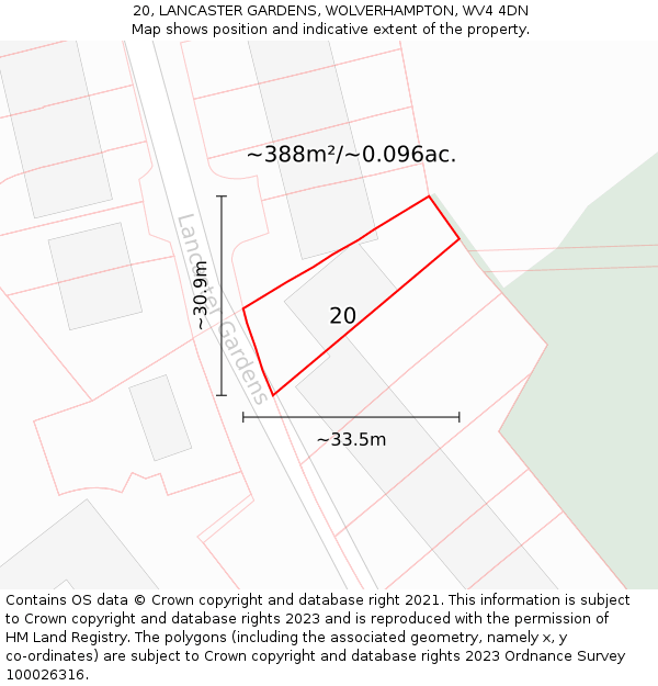 20, LANCASTER GARDENS, WOLVERHAMPTON, WV4 4DN: Plot and title map