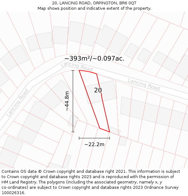 20, LANCING ROAD, ORPINGTON, BR6 0QT: Plot and title map