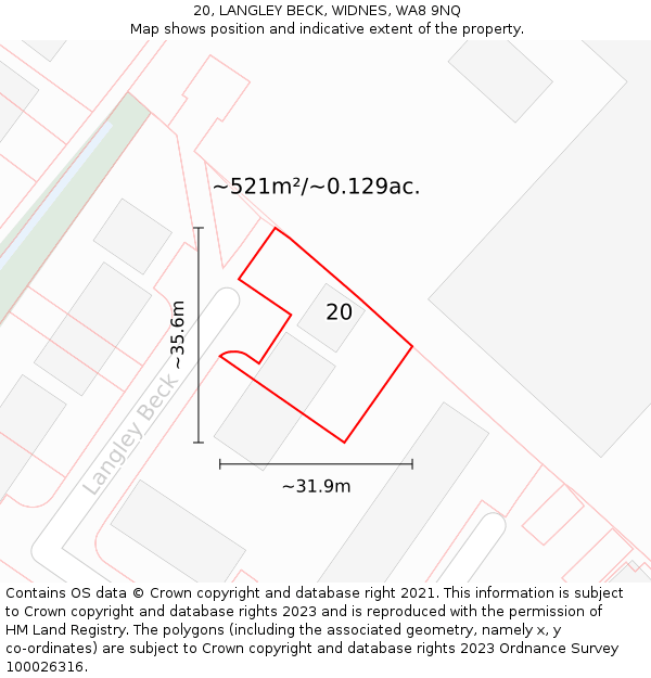 20, LANGLEY BECK, WIDNES, WA8 9NQ: Plot and title map