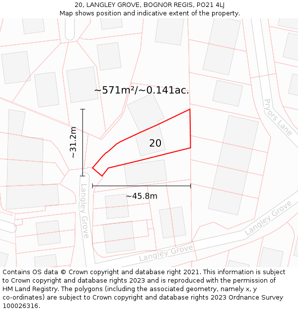 20, LANGLEY GROVE, BOGNOR REGIS, PO21 4LJ: Plot and title map