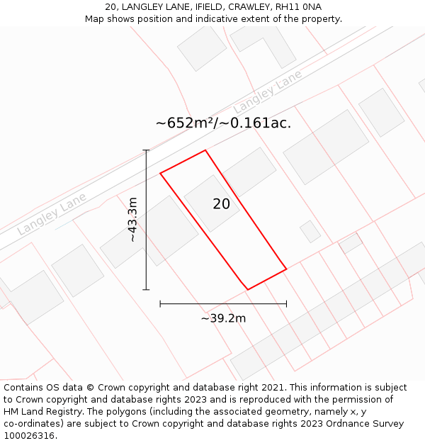 20, LANGLEY LANE, IFIELD, CRAWLEY, RH11 0NA: Plot and title map