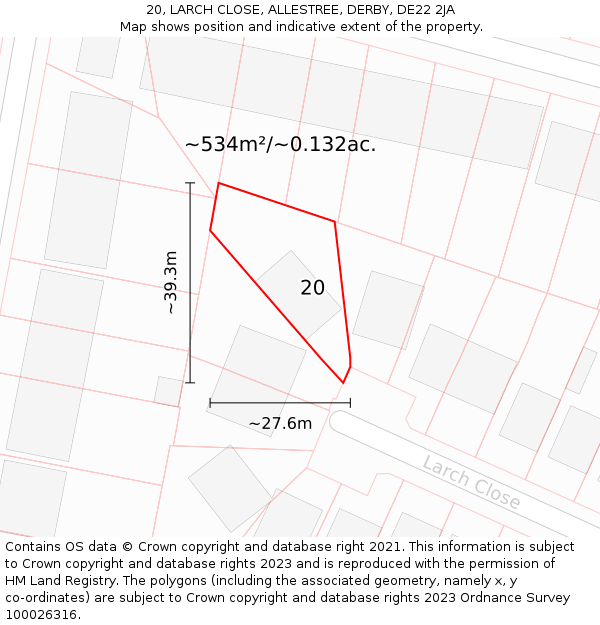 20, LARCH CLOSE, ALLESTREE, DERBY, DE22 2JA: Plot and title map
