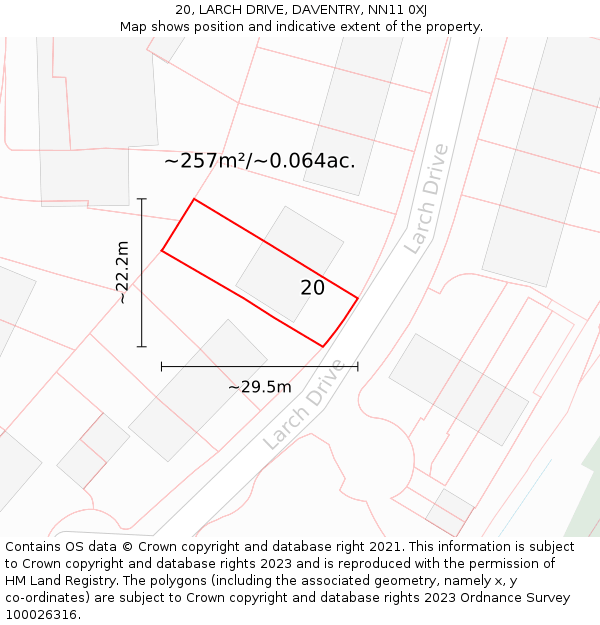 20, LARCH DRIVE, DAVENTRY, NN11 0XJ: Plot and title map