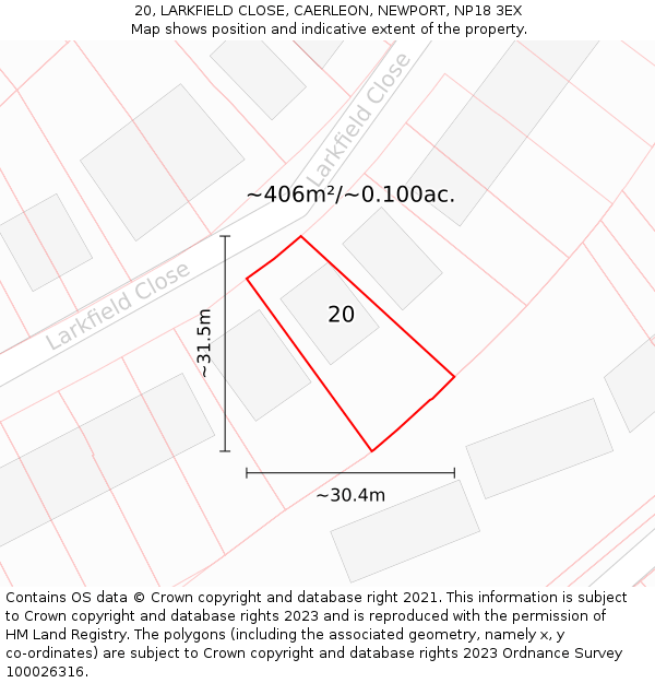 20, LARKFIELD CLOSE, CAERLEON, NEWPORT, NP18 3EX: Plot and title map
