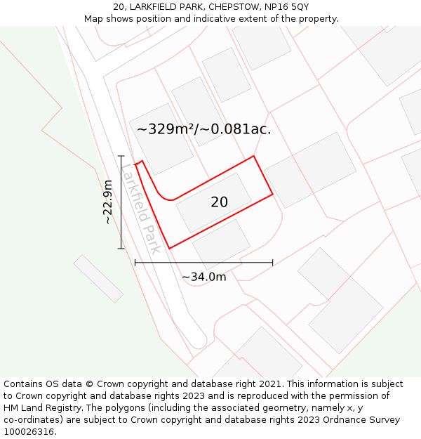 20, LARKFIELD PARK, CHEPSTOW, NP16 5QY: Plot and title map
