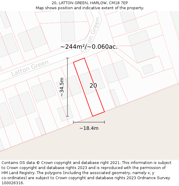 20, LATTON GREEN, HARLOW, CM18 7EP: Plot and title map