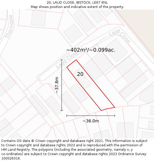 20, LAUD CLOSE, IBSTOCK, LE67 6NL: Plot and title map