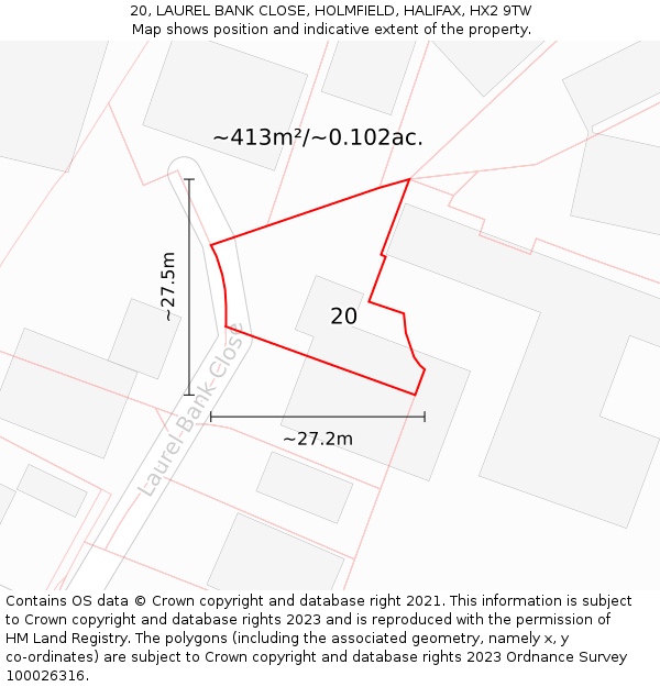 20, LAUREL BANK CLOSE, HOLMFIELD, HALIFAX, HX2 9TW: Plot and title map