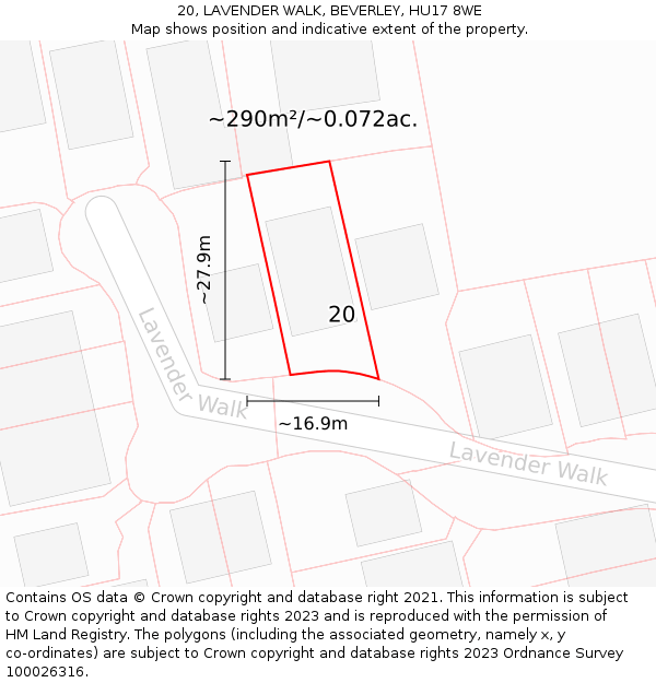 20, LAVENDER WALK, BEVERLEY, HU17 8WE: Plot and title map