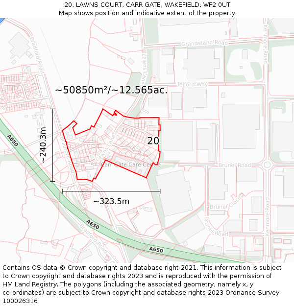 20, LAWNS COURT, CARR GATE, WAKEFIELD, WF2 0UT: Plot and title map