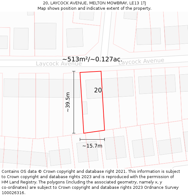 20, LAYCOCK AVENUE, MELTON MOWBRAY, LE13 1TJ: Plot and title map