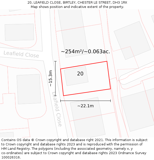 20, LEAFIELD CLOSE, BIRTLEY, CHESTER LE STREET, DH3 1RX: Plot and title map