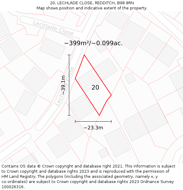 20, LECHLADE CLOSE, REDDITCH, B98 8RN: Plot and title map