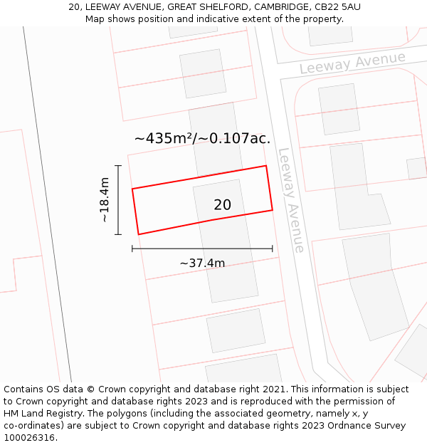 20, LEEWAY AVENUE, GREAT SHELFORD, CAMBRIDGE, CB22 5AU: Plot and title map