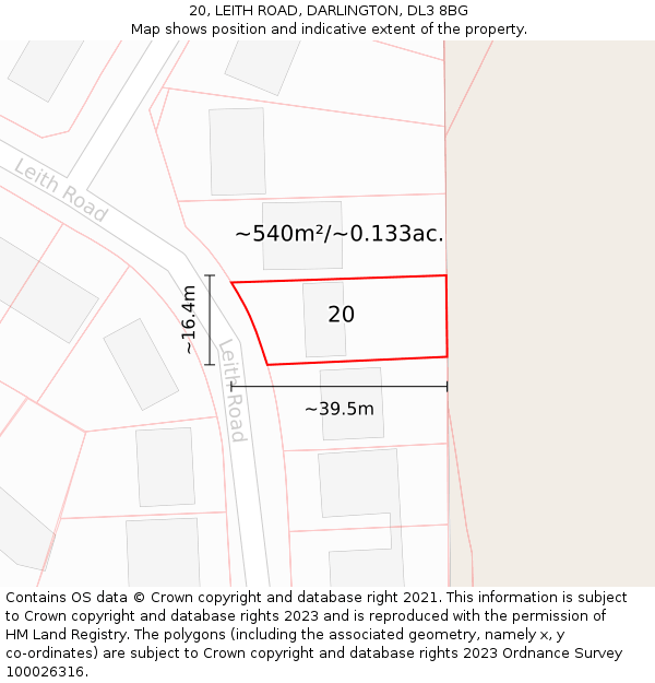 20, LEITH ROAD, DARLINGTON, DL3 8BG: Plot and title map