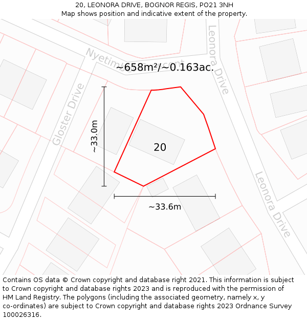 20, LEONORA DRIVE, BOGNOR REGIS, PO21 3NH: Plot and title map