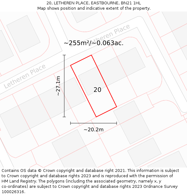 20, LETHEREN PLACE, EASTBOURNE, BN21 1HL: Plot and title map