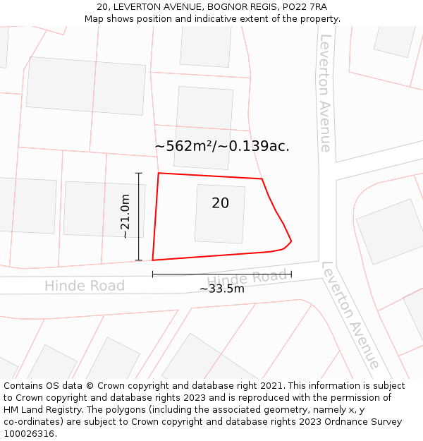 20, LEVERTON AVENUE, BOGNOR REGIS, PO22 7RA: Plot and title map