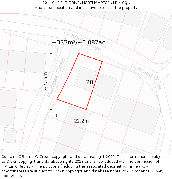 20, LICHFIELD DRIVE, NORTHAMPTON, NN4 0QU: Plot and title map