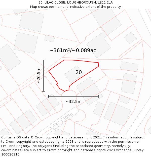 20, LILAC CLOSE, LOUGHBOROUGH, LE11 2LA: Plot and title map