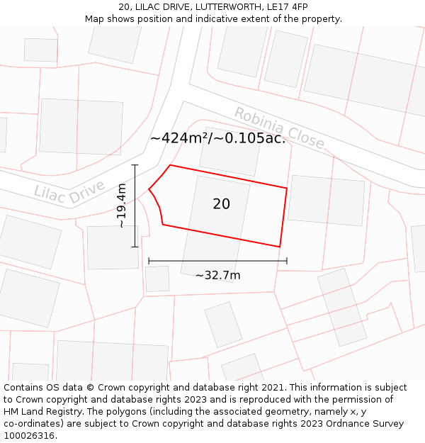 20, LILAC DRIVE, LUTTERWORTH, LE17 4FP: Plot and title map