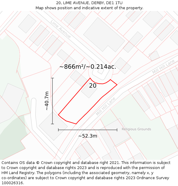 20, LIME AVENUE, DERBY, DE1 1TU: Plot and title map