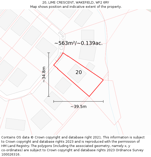 20, LIME CRESCENT, WAKEFIELD, WF2 6RY: Plot and title map