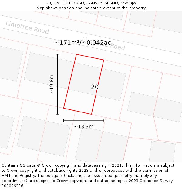 20, LIMETREE ROAD, CANVEY ISLAND, SS8 8JW: Plot and title map